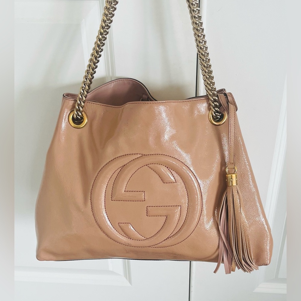Gucci Beige/Tan Leather Double-G Shoulder Bag with Tassel - Picture 3 of 15